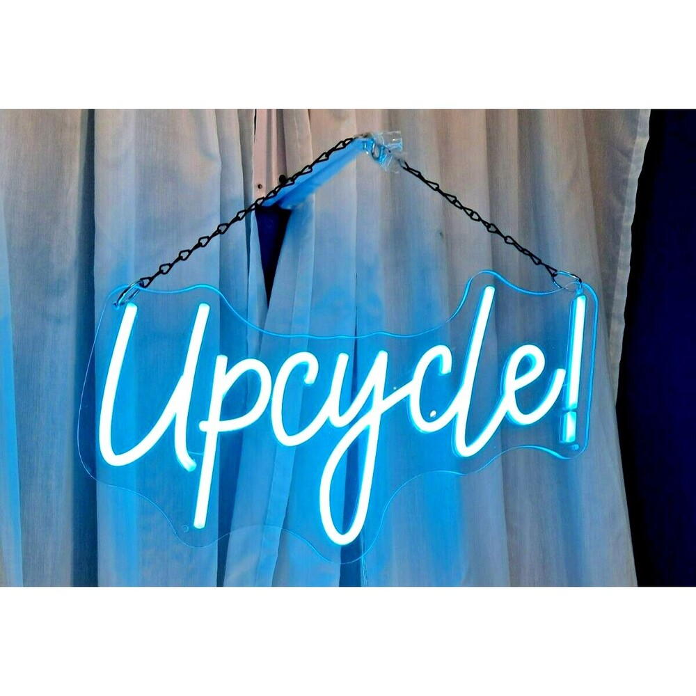 UPCYCLE Neon LED Sign for Wall Decor Blue Light Adjustable Plug in 17"x8" - Picture 3 of 11